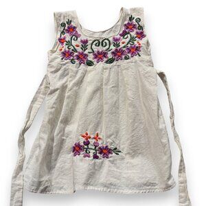 Handmade Guatemalan toddler‎ girl's floral embroidered tie in back dress sz 2T